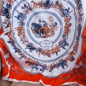 Vibrant Orange SUSISANG  100% Silk Horse And Carriage Scarf